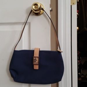 Navy Ralph Lauren clutch with shoulder strap.